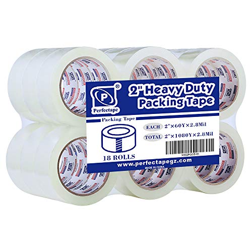 PERFECTAPE Heavy Duty Packing Tape 18 Rolls, Total 1080Y, Clear, 2.8 mil, 1.88 inch x 60 Yards, Ultra Strong, Refill for Packaging and Shipping