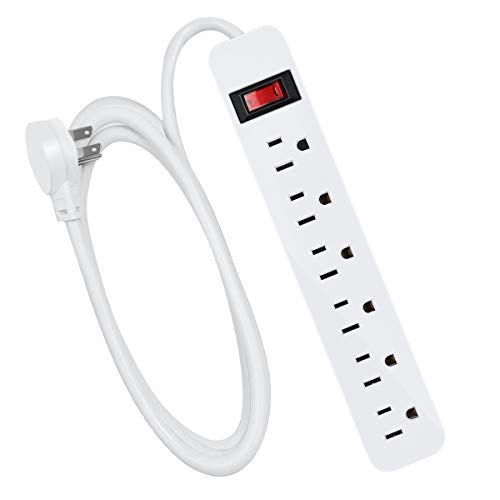 EXTRASTAR 6 Outlets Power Strip, 6 Ft Extension Cord 1875W,15A Build-in Circuit Breaker, Mountable, Thin Flat Plug, Desktop Charging Station for Home School Office, White