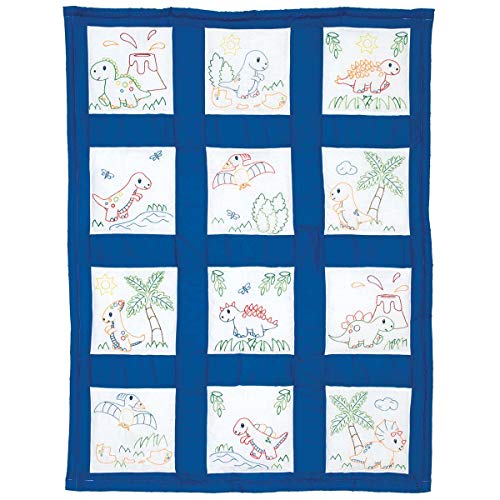 Jack Dempsey Needle Art Dinosaurs Baby Quilt, white, By the yard