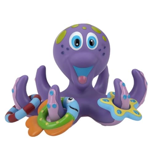 Nuby Floating Octopus Toy with 3 Hoopla Rings - BPA Free Baby Bath Toy for Boys and Girls - 18+ Months - Purple