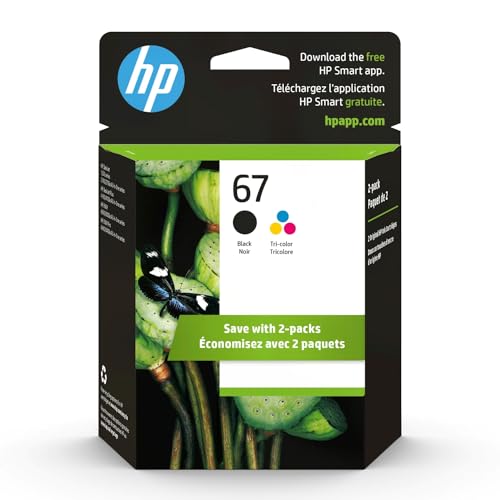 HP 67 Black_Tri-color Ink Cartridges (2 Pack) | Works with HP DeskJet 1255, 2700, 4100 Series, HP ENVY 6000, 6400 Series | Eligible for Instant Ink | 3YP29AN