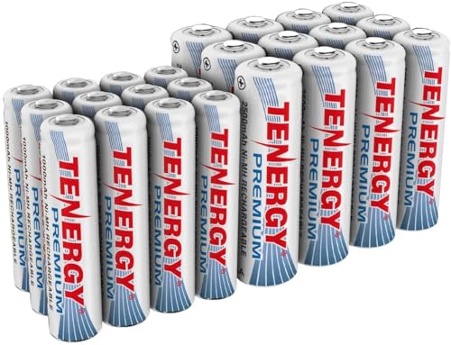 Tenergy Premium High Capacity NiMH Rechargeable Battery Combo, 12xAA and 12xAAA Rechargeable Batteries, 24 Pack