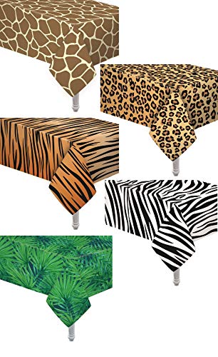 Oojami 5 Pack Animal Safari Theme Zoo Print Table Cover Animal Theme Tablecloth Party Supplies_Ideal for Birthday Parties, Animal Theme Party, Baby Showers, Zoo Jungle Safari Themed Party