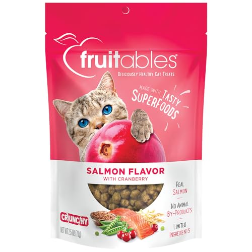 Fruitables Cat Crunchy Treats For Cats – Healthy Low Calorie Packed with Protein – Free of Wheat, Corn and Soy – Made with Real Salmon with Cranberry – 2.5 Ounces