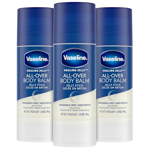 Vaseline All Over Body Balm Jelly Stick, Travel Size - Chafing Stick, Lotion for Extremely Dry Skin, Petroleum Jelly Sticks with Vitamin E for Glowing Skin, Unscented, 1.4 Oz Ea (Pack of 3)
