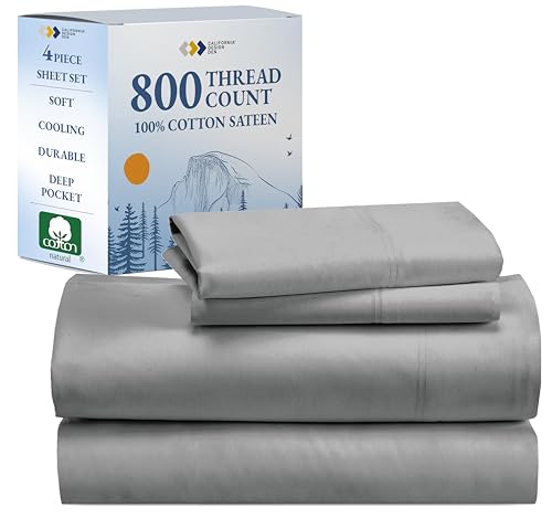 California Design Den Queen Size Bed Sheets 100zz Cotton Bed Sheets, Buttery Soft 800 Thread Count Set Beats Fake Egyptian Claim, Durable Deep Pocket Fitted Sheet (Light Gray)