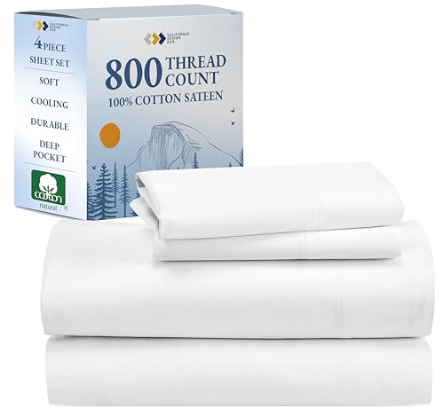 California Design Den Luxury Queen Sheet Set, 800 Thread Count 100zz Cotton Sheets for Queen Size Bed, 4 Pc Deep Pocket Queen Sheets, Cooling & Softer Than Egyptian Cotton Claims (White Sheets)