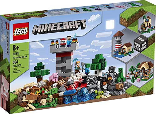 LEGO Minecraft The Crafting Box 3.0 21161 Minecraft Brick Construction Toy and Minifigures, Castle and Farm Building Set, Great Gift for Minecraft Players Aged 8 and up (564 Pieces)