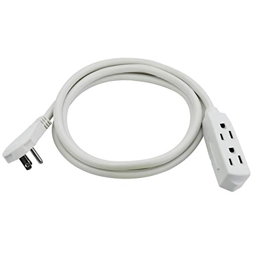 Clear Power 6 ft 14_3 SJT 3 Outlet Heavy Duty Flat Plug Extension Cord for Small Tools, appliances and Office Equipment, White, 3 Prong Grounded Plug, CP10046