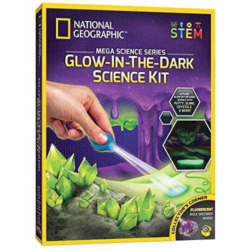 NATIONAL GEOGRAPHIC Mega Science Kit - Glow in The Dark Lab with Crystal Growing Kit, Slime Making, Glowing Putty, and More Science Experiments, Slime Kit for Boys and Girls (Amazon Exclusive)