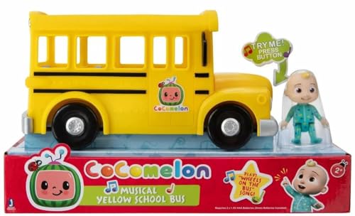 CoComelon Official Musical Yellow School Bus, Plays Clips from ‘Wheels on The Bus,’ Featuring Removable JJ Figure – Character Toys for Babies, Toddlers, and Kids