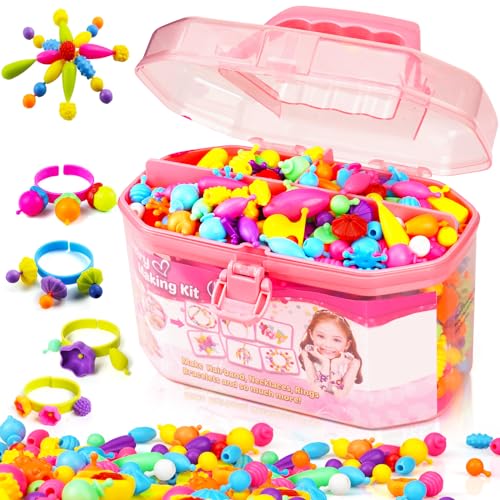 FUNZBO 620+ Snap Pop Beads Kit for Girls - Jewelry Making Kit with Bracelets, Headbands & Rings, Arts and Crafts Kit for Kids Ages 4-8