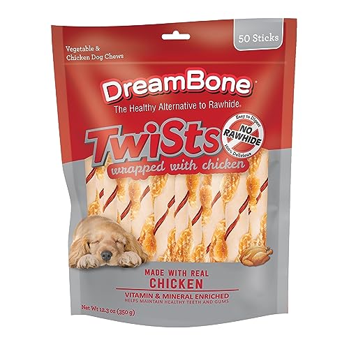 DreamBone Twist Sticks, Wrapped With Real Chicken, Rawhide-Free Chews For Dogs, 50 Count