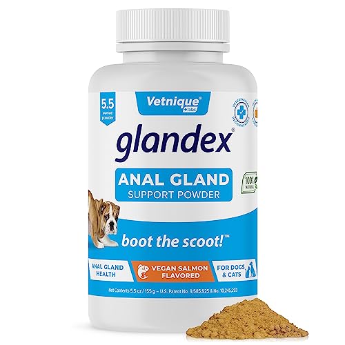 Glandex Dog Fiber Supplement Powder for Anal Glands with Pumpkin, Digestive Enzymes & Probiotics - Vet Recommended Healthy Bowels and Digestion - Boot The Scoot (Vegan Salmon, 5.5oz Powder)