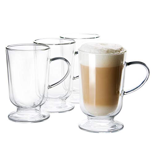 Bely Irish Double Wall Glass Coffee Cups,Set of 4 (13oz, 370ml),Clear Coffee Mug,Coffee Glass,Tea Cups,Latte Cups,Glass Coffee Mug,Beer Glasses,Latte Mug,Clear Mugs,Glass Cups,Glass Tea Mugs