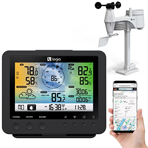 Logia 5-in-1 Wi-Fi Weather Station | Indoor_Outdoor Remote Monitoring System Shows Temperature, Humidity, Wind Speed_Direction, Rain & More | Wireless LED Color Console w_Forecast Data, Alarm, Alerts