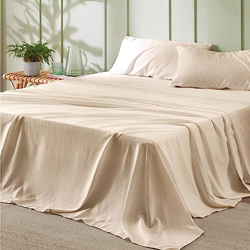 Bedsure Full Size Sheet Sets - Soft Sheets for Full Size Bed, 4 Pieces Hotel Luxury Beige Sheets Full, Easy Care Polyester Microfiber Cooling Bed Sheet Set