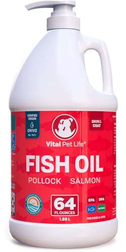 Fish Oil for Dogs - Healthy Skin & Coat, Salmon, Pollock, All Natural Supplement for Pets, Itching Scratching Allergy & Inflammation Defense, Omega 3 EPA DHA, Brain & Heart Health, 64 oz