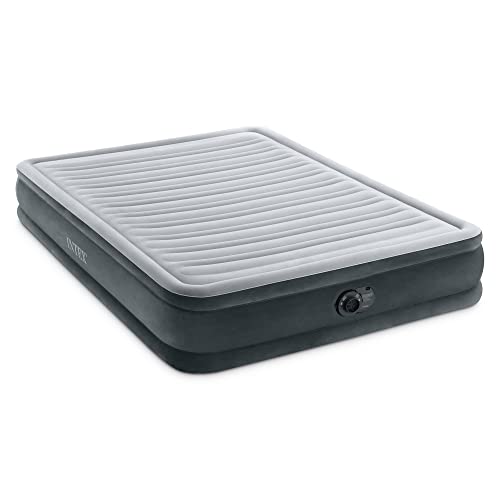 INTEX 67769ED Dura-Beam Deluxe Comfort-Plush Mid-Rise Air Mattress: Fiber-Tech – Queen Size – Built-in Electric Pump – 13in Bed Height – 600lb Weight Capacity