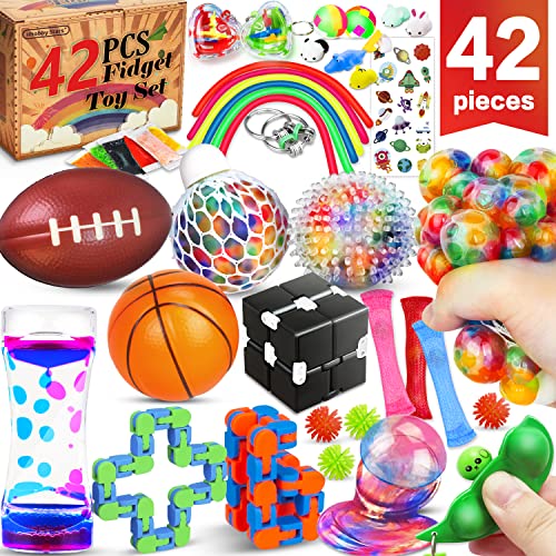 (100 Pcs) Fidget Toys Pack, Party Favors Carnival Treasure Classroom Prizes Small Mini Bulk Sensory Figit Toys Set for Boys Girls Kids Adults, Stress Relief & Anxiety Relief Tools Autistic ADHD Toys