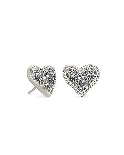 Kendra Scott Ari Heart Stud Earrings for Women, Fashion Jewelry, Rhodium-Plated, Platinum Drusy