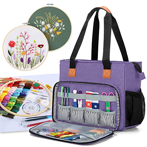 LUXJA Embroidery Project Carrying Bag, Embroidery Kits Storage Bag (Bag Only), Purple