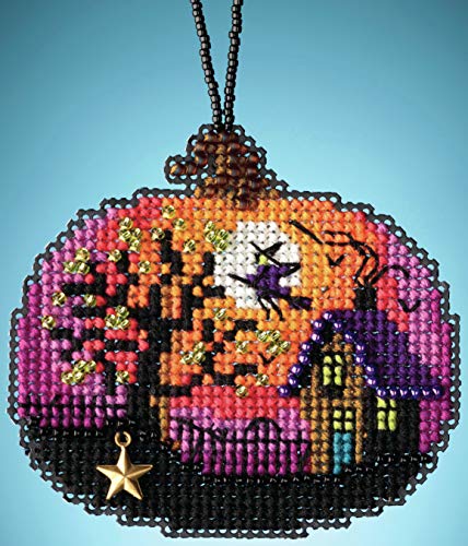 Bewitching Pumpkin Beaded Counted Cross Stitch Halloween Ornament Kit Mill Hill 2020 Painted Pumpkins MH162024