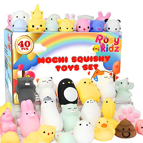 ROSYKIDZ Mochi Squishy Toys Bulk, Kids Party Favors Squishies Stress Toys Pack Includes Unicorn and Animals Toy for Kids Boys Girls Class Prize Box Items, Desk Mini Toys for Classroom Rewards (40pcs)