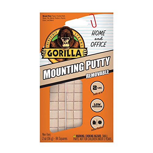 Gorilla Mounting Putty, Non-Toxic Hanging Adhesive, Removeable & Repositionable, 84 Pre-Cut Squares, 2oz_56g, Natural Tan Color, (Pack of 1)