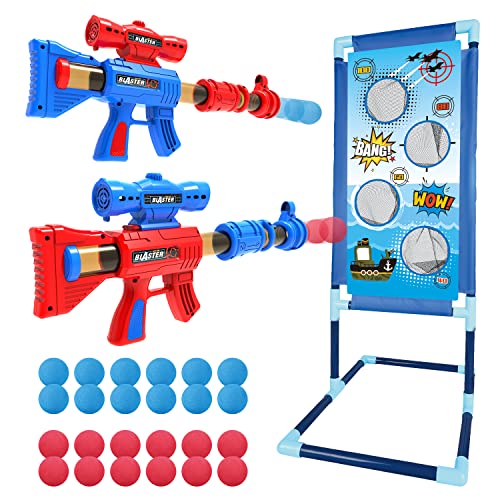 OleFun Shooting Game Toy for Age 6, 7, 8,9,10+ Years Old Kids, Boys - 2 Foam Ball Popper Air Guns & Shooting Target & 24 Foam Balls - Ideal Gift