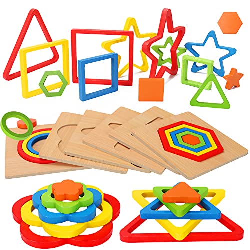 Toddler Puzzles Montessori Toy Wooden Shape Sorting Puzzle Sensory Toy Toddler Activities Preschool Learning Educational Autistic Developmental Toy 1 2 3 Year Old 1-3 0-2 Dementia Games Easter Gift