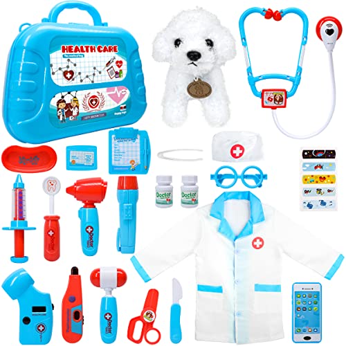 Meland Toy Doctor Kit for Kids - Pretend Play Doctor Set with Carrying Case, Stethoscope Toy & Dress Up Costume - Doctor Play Set for Kids Toddlers Ages 3 4 5 6 Year Old for Role Play Gift