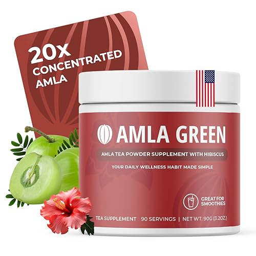 Amla Powder & Green Tea Superfood Supplement with Hibiscus, 20x Ultra Concentrated Amla, Antioxidant Support, Made with Oolong Tea and Indian Gooseberries, Organic, Vegan, Hibiscus, 90 Servings