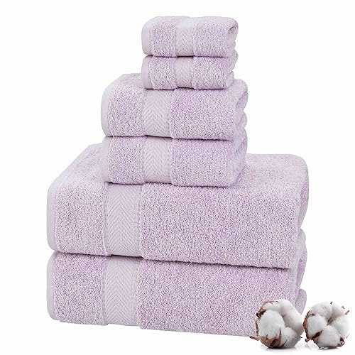 TEXTILOM 100zz Turkish Cotton 6 Pcs Bath Towel Set, Luxury Soft & Absorbent Bathroom Towels Set (2 Bath Towels, 2 Hand Towels, 2 Washcloths)- Lilac