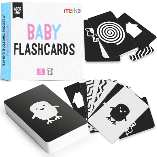 merka Newborn Toys Black and White Baby Toys High Contrast Baby Toys for Newborn Set of 50 Flashcards for Visual Stimulation and Brain_Sensory Development, Ideal Easter Gifts for Kids