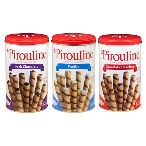 Pirouline Rolled Wafers - Best Flavor Mix, Chocolate Hazelnut, Dark Chocolate, and Vanilla Variety Pack - Rolled Wafer Sticks - 14 oz 3 Pack