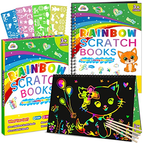 ZMLM Scratch Paper Art Craft Easter Gift: 2 Pack Rainbow Scratch Art Set for Kids Drawing Coloring Craft Black Magic Art Supplies Kits for Girls Boys Birthday Party Favor Christmas Craft Toys