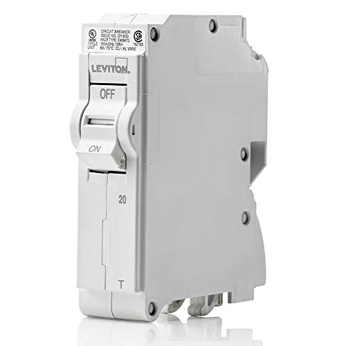 Leviton LB120-T 20A 1-Pole Plug-On Standard Branch Circuit Breaker, Thermal Magnetic, 120 VAC, White