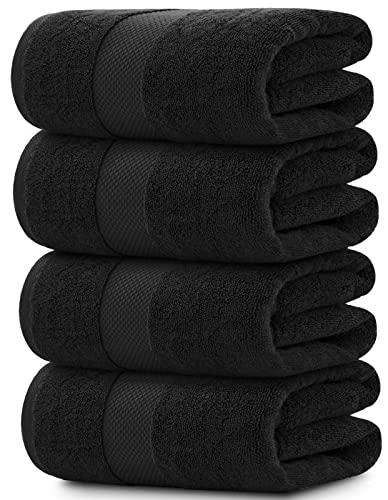 White Classic Luxury Bath Towels Set of 4 Large - 700 GSM Cotton Ultra Soft Bath Towels 27x54 | Highly Absorbent and Quick Dry | Hotel Towels for Bathroom Luxury, Plush Shower Towels, Black