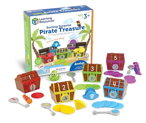 Learning Resources Sorting Surprise Pirate Treasure - 30 Pieces, Ages 3+ Color, Sorting & Matching Skills Toy, Fine Motor Skills Toys for Toddlers, Preschool Learning Toys