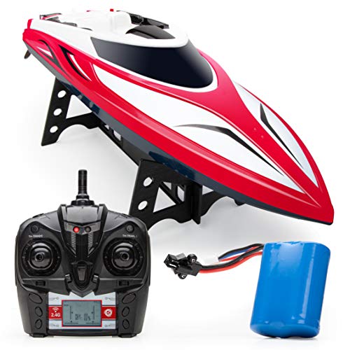 Force1 Velocity H102 Fast Remote Control Speed Boat for Pools, Lakes and Adults_Kids - 20+ mph, 4 Channel, Rechargeable Battery (Red)