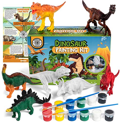 STEM.org Dinosaur Painting Kit for Kids with Dino Trivia-Dinosaur Crafts for Kids Ages 3-5 + w_ 2T-Rex Dinosaur Set - Screen Free, Educational Dinosaur Gifts for Boys, Dino Art Projects for Kids 4-6