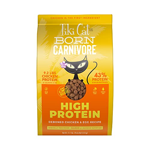 Tiki Cat Born Carnivore High Protein, Deboned Chicken & Egg, Grain-Free Baked Kibble to Maximize Nutrients, Dry Cat Food, 11.1 lbs. Bag