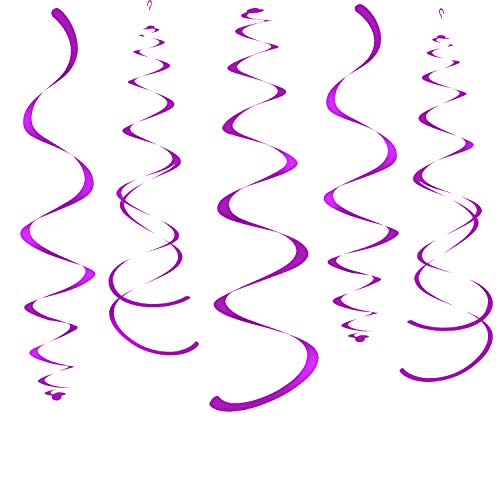 WEVEN Purple Party Hanging Swirl Decorations Plastic Streamer for Ceiling, Pack of 28