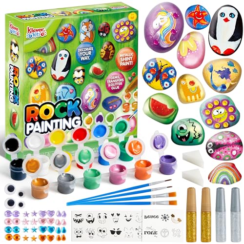 JOYIN 12 Rock Painting Kit, Creativity Arts & Crafts, DIY Supplies, Spring Crafts for Kids, Decorate Your Own Painting Craft, Family Outdoor Indoor Activity, Toddler Birthday Gifts