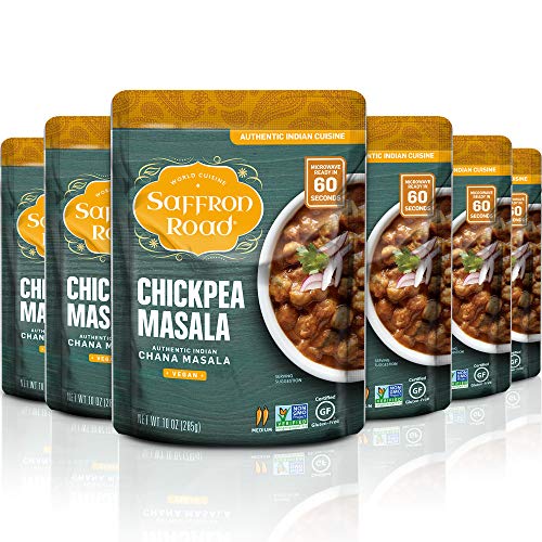 Saffron Road Chickpea Masala Meal Pouch - Vegan, Gluten Free, Halal, Kosher, Non-GMO (6 Pack 10oz Each)