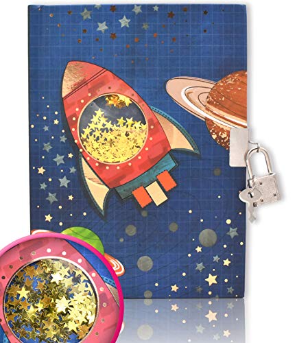 GINMLYDA Boys Diary with Lock for Kids, Spacecraft Diaries 7.1x5.3 160 Pages Boy Journal Secret Cute Notebook with Lock and Key for Little Kid Writing Drawing Gifts for Pre School Age 6,8,12…