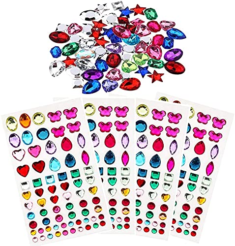 RICHNESS Adhesive Jewel Stickers Self Stick Gems Flat Back & 3D Back Rhinestone Stickers Pack of 340pcs