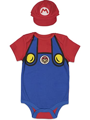 Super Mario Nintendo Baby Boys Costume Short Sleeve Bodysuit & Hat Blue 24 Months