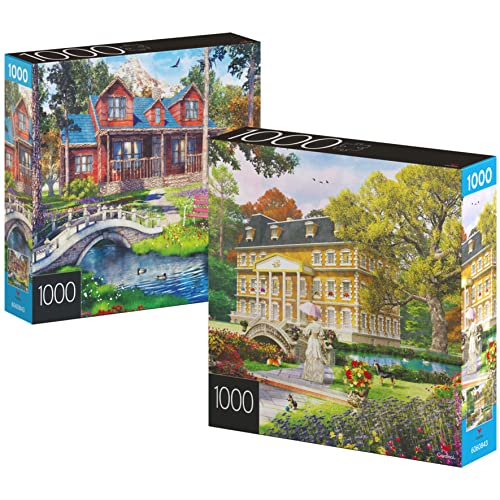 2-Pack of 1000-Piece Jigsaw Puzzles, Pine Cabin & Summer Estate, Puzzles for Adults and Kids Ages 8+, Amazon Exclusive